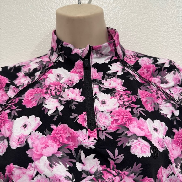 G/FORE Photo Floral Silky Tech Nylon Ruched 1/4 Zip Pullover Size S NWOT - Picture 2 of 15